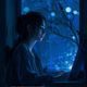 夜无疆用户林深夜，24岁在校学生，深夜情绪写作者，侧脸在窗边蓝色月光中若有所思