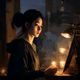 夜无疆用户顾晚舟，28岁独立插画师，深夜创作者，面部轮廓在台灯暖光下若隐若现